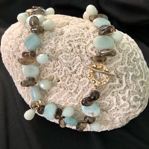 Handcrafted Amazonite and Smokey topaz necklace